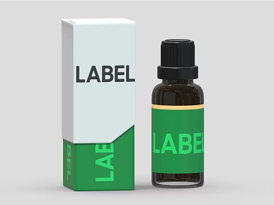 Medical Device Bottle And Box With White Green Label Packaging Design 3d model