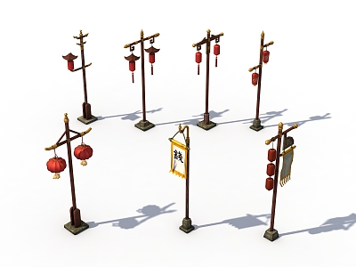 Chinese street lamp flag 3d model