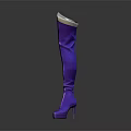 Purple Knee High Boots With White Cuffs And Shiny High Heel Design