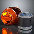 Orange Glowing Wooden Round Container And Black Cylindrical Household Storage With Silver Lid Lock Design