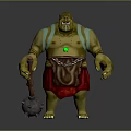 Green Skinned Orc Warrior with Yellow Eyes Spiked Weapon and Green Gem Necklace