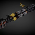 Sci Fi Mechanical Spaceship Structure With Black Gray Body Orange Accents And Yellow Modules 3d model