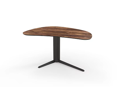 Modern Curved Coffee Table With Walnut Wood Tabletop And Black Metal Base 3d model