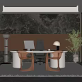 Modern Study Room Interior With Dark Marble Wall Desk Computer Floor Lamp And Green Plant