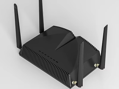 Black Wireless Office Router With Four Antennas 3d model