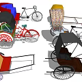 Vintage Rickshaws With Various Colors Styles And Traditional Design Elements 3d model