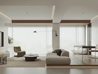 Modern Living Room Interior Design With Sofa Coffee Table Floor Lamp TV And Blinds 3d model
