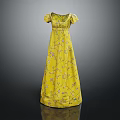 Elegant Yellow Floral Long Dress With Puffed Sleeves And Square Neckline