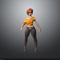 Child 3D Model with Red Short Hair Yellow Top Gray Pants on Gray Background 3d model