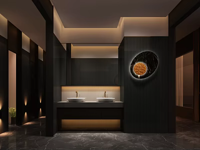 Modern Other Bathroom With Dark Tones Double Sinks And Art Decor 3d model