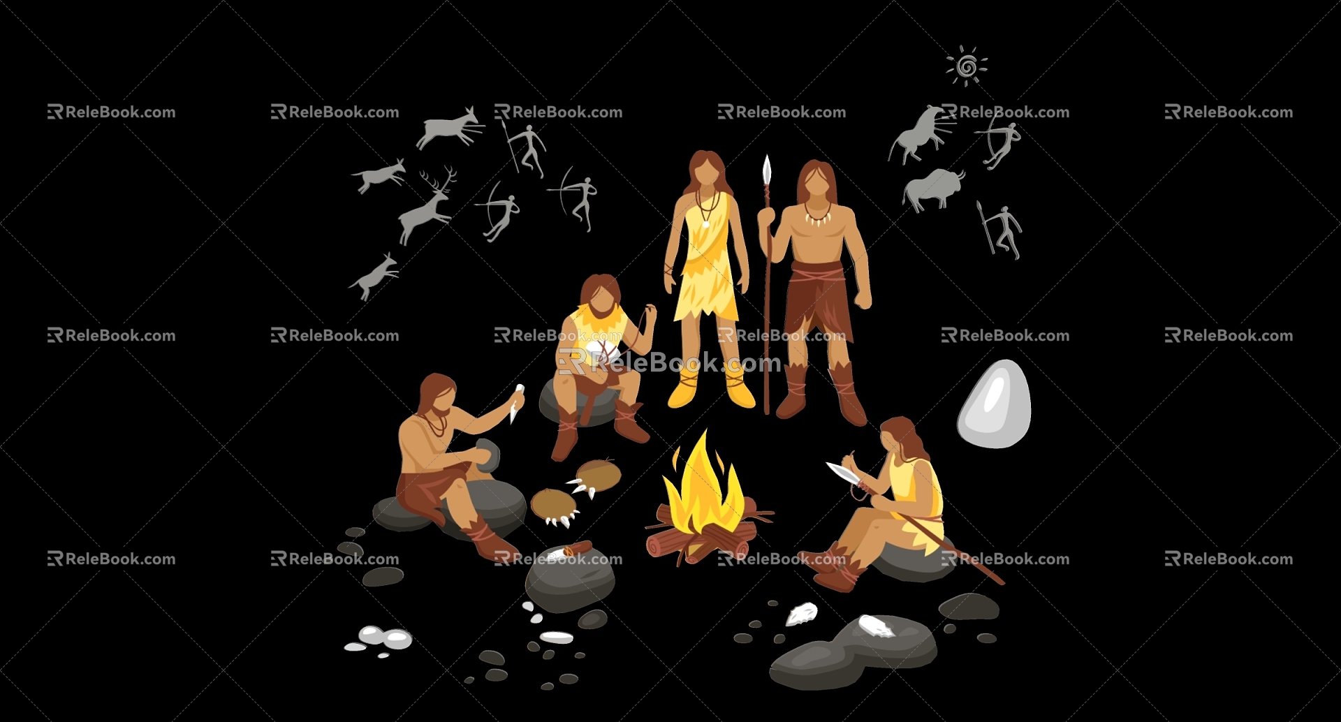 Modern 2D Primitive Cave Man Ape Stone Age Silhouette 3d model