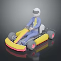 Person Wearing Helmet Driving Yellow And Pink Go Kart With Seats And Wheels