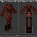 Red Kimono Style Top With Black Skirt Gray Thigh High Socks And Red Shoes