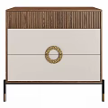 Elegant Modern Nightstand With Fluted Wood Frame Two Beige Drawers And Textured Golden Round Handle