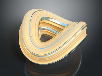 Cartoon Style 3D Abstract Curved Shape With Yellow And Blue Stripes Shiny Surface Dark Background 3d model