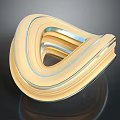 Cartoon Style 3D Abstract Curved Shape With Yellow And Blue Stripes Shiny Surface Dark Background