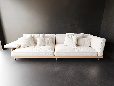 White Minimalist Sectional Sofa With Plush Cushions Dark Wall And Gray Floor 3d model