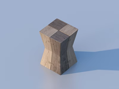 Modern Wooden Stool With Geometric Spliced Structure And Natural Wood Grain Design 3d model