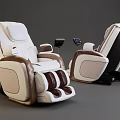 Dual Modern Massage Chairs With White Beige Brown Leather And Control Panel