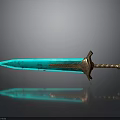 Glowing Blue Blade Sword With Golden Twisted Hilt On Black Background