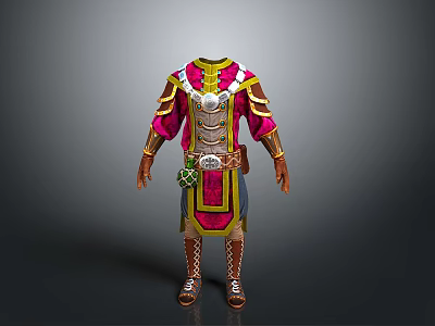 Colorful Traditional Decorative Costume With Golden Accents Red Pink Details And Armored Elements 3d model