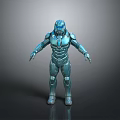 Blue Mech Warrior 3D Rendered With Shiny Metallic Armor And Standing Pose 3d model