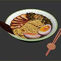 Delicious Ramen Bowl Topped With Sliced Pork Soft Boiled Eggs Green Onions And Chopsticks