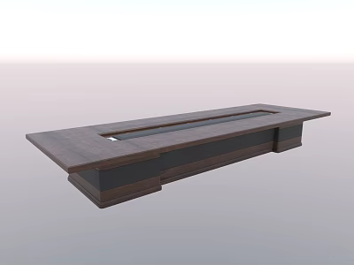 Modern Wooden Conference Table With Long Rectangular Embedded Top And Dark Legs 3d model
