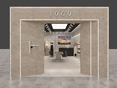 Stylish Clothing Store Open Entrance Featuring Fashion Displays And Wall Art 3d model