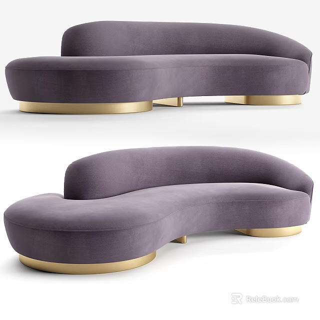 Elegant Purple Velvet Sofa Set With Curved Design And Gold Metal Legs 3d model 