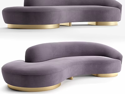 Elegant Purple Velvet Sofa Set With Curved Design And Gold Metal Legs 3d model