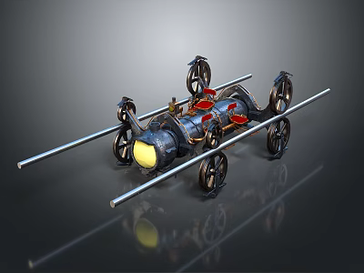 Steampunk Train Model With Metallic Structure And Wheels 3d model