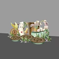 Whimsical Welcome Decoration With Playing Cards Golden Silhouettes Green Plants And Flowers