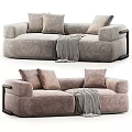 Modern Gray Sectional Sofa With Comfortable Pillows Cozy Blanket And Dark Armrests 3d model