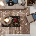 Elegant Modern Living Dining Room Interior With Beige Sofa Blue Pillows And Abstract Wall Art