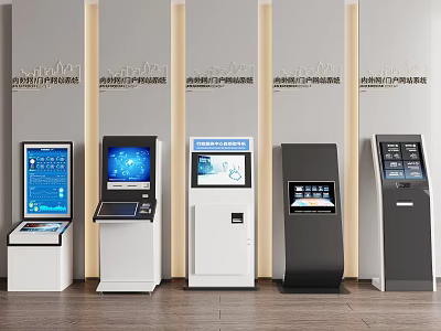 Public Facility Self Service Kiosks With Various Digital Screens And Interactive Interfaces 3d model