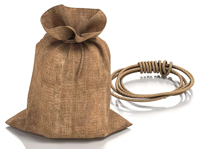 Eco Friendly Burlap Storage Bag With Coiled Natural Jute Rope For Everyday Use 3d model