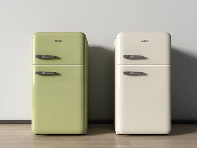 Vintage AUX Retro Style Refrigerators Green and White with Light Wall Wooden Floor 3d model