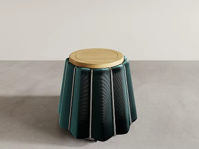 Contemporary Green Side Table With Pleated Design And Round Wooden Top 3d model