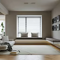 Modern Living And Dining Room Interior With Sofa Window Blinds Area Rug And Framed Art