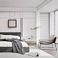 Modern Bedroom Interior Design With Dark Headboard Gray Blanket White Bedding And Green Plant