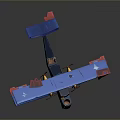 Vintage Blue Biplane with Orange Wings Red Accents and Yellow Engines Classic Design