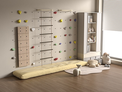 Modern Cream Children's Entertainment Room Rock Climbing Wall Children's Rock Climbing Wall Rock Climbing Room Children's Climbing Rack Sofa Toys 3d model