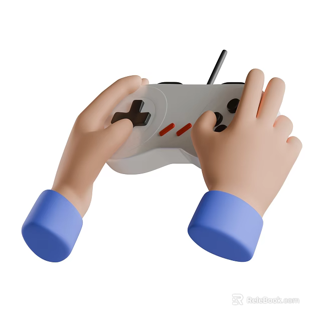 Decorative Ornament Set With Hand Model Holding Gray Game Controller Blue Cuffs Red Lines 3d model