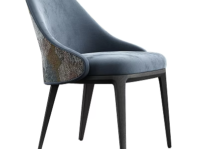 Modern Elegant Single Chair With Blue Velvet Upholstery Colorful Pattern Armrest And Black Wooden Legs 3d model
