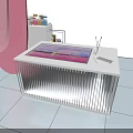 Colorful Exhibition Booth With Wave Shaped Roof Product Display And Pink Elements