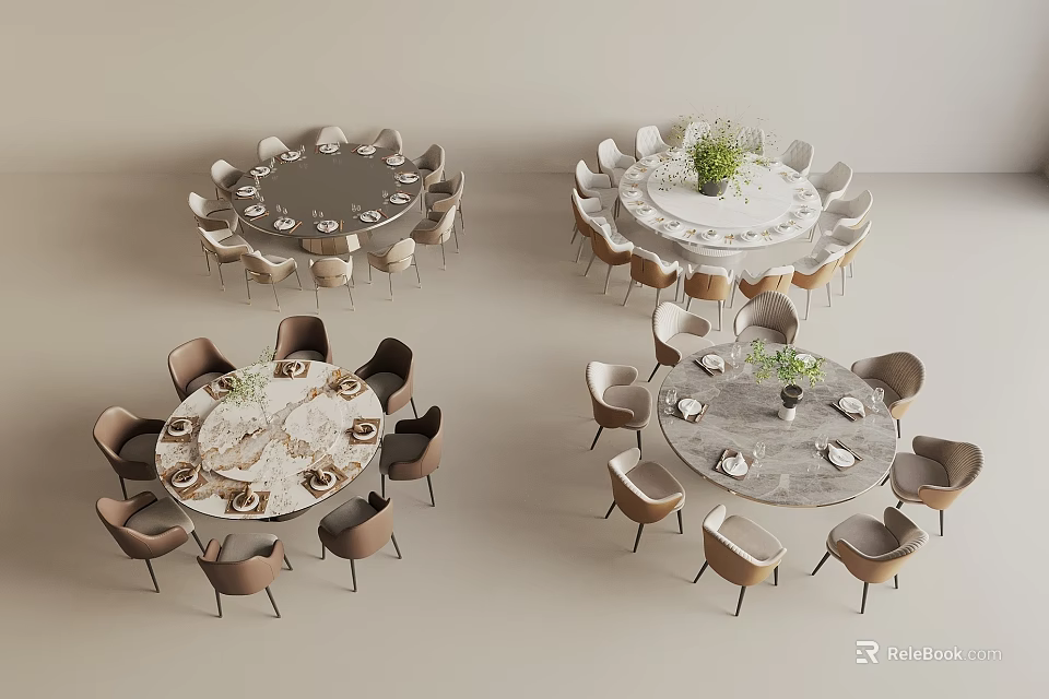 Modern Round Dining Table Set With Marble Top And Matching Chairs 3d model
