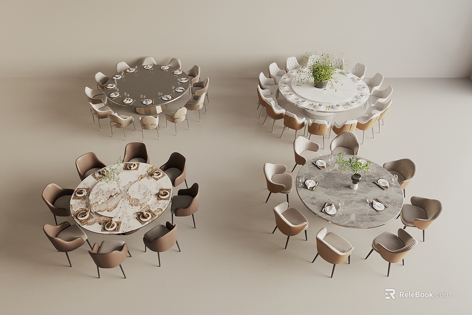Modern Round Dining Table Set With Marble Top And Matching Chairs 3d model 