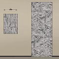 Elegant Marble Pattern Hinged Door With Decorative Painting On Beige Wall And Ceiling Light 3d model
