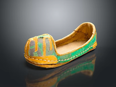Yellow Flat Shoes With Green Gray Patchwork And Stitched Details 3d model